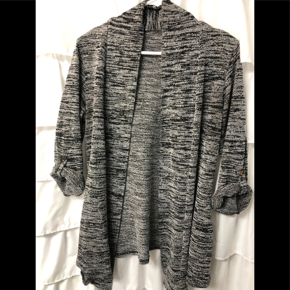 Black and white open front cardigan